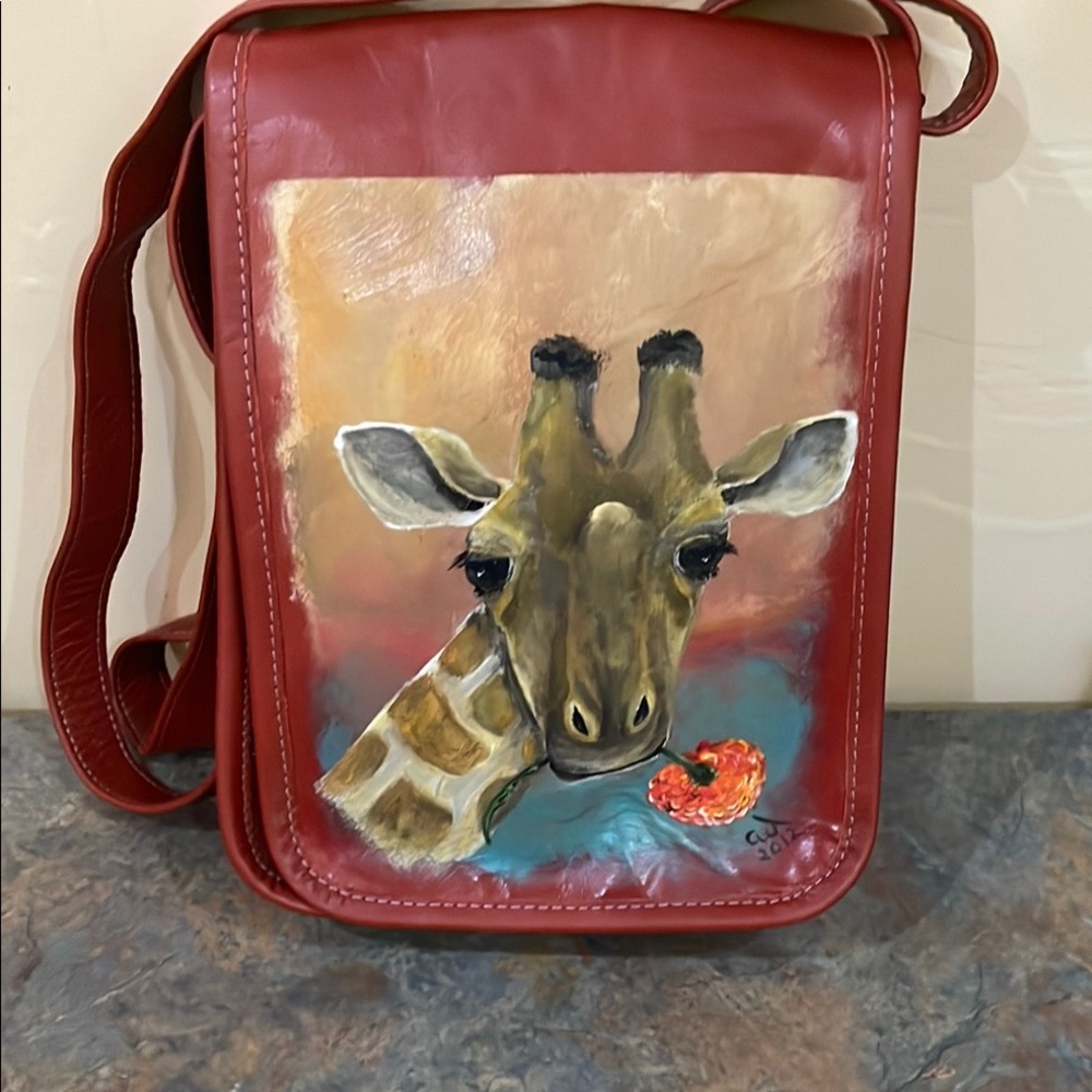 Rust Leather Crossbody/Shoulder Bag with HandPainted Art